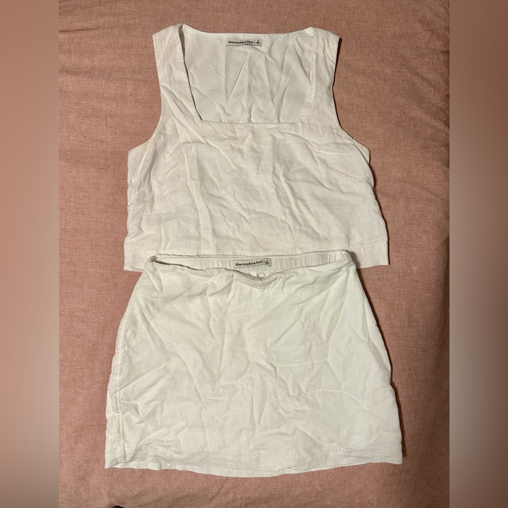 Abercrombie & Fitch White Linen Blend Mini Skirt & Crop Top Matching Set size S